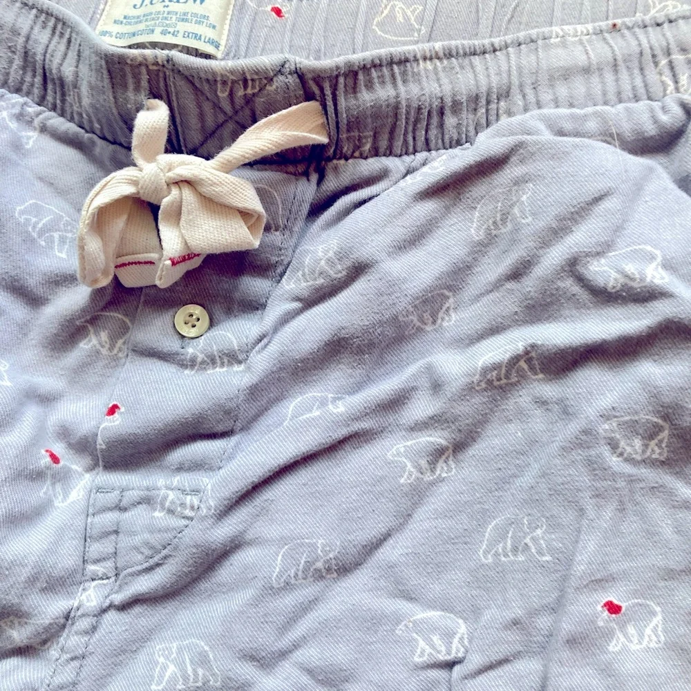 J. Crew Polar Bear Pajama Pants Cotton Flannel‎ Christmas Holiday Red Hats XL